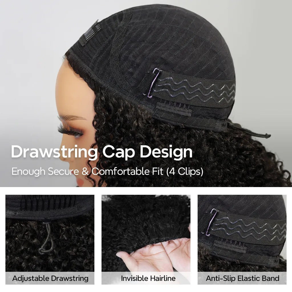 Beluck Pre-Layered Yaki Body Wave Half Wig Flip Over Glueless Drawstring Cap 16-28 Inch Natural Black - 14