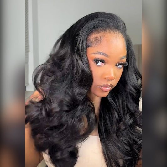 Beluck Pre-Layered Yaki Body Wave Half Wig Flip Over Glueless Drawstring Cap 16-28 Inch Natural Black - 2