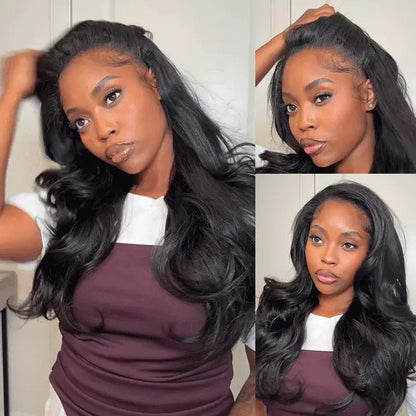 Beluck Pre-Layered Yaki Body Wave Half Wig Flip Over Glueless Drawstring Cap 16-28 Inch Natural Black - 3