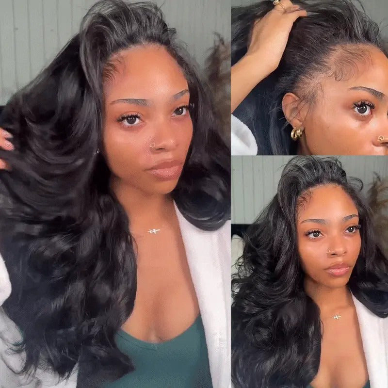 Beluck Pre-Layered Yaki Body Wave Half Wig Flip Over Glueless Drawstring Cap 16-28 Inch Natural Black - 4