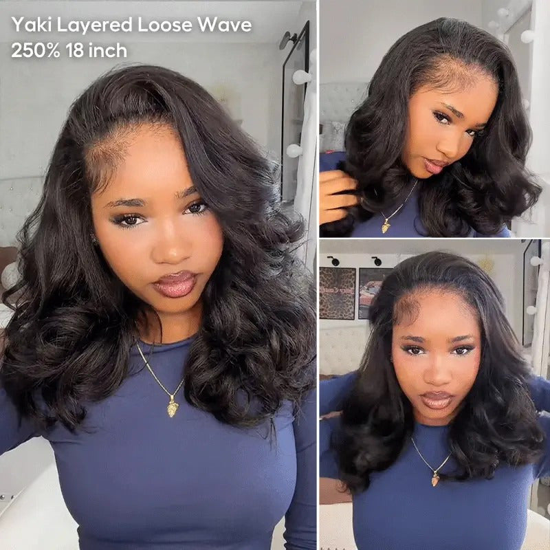 Beluck Pre-Layered Yaki Body Wave Half Wig Flip Over Glueless Drawstring Cap 16-28 Inch Natural Black - 6