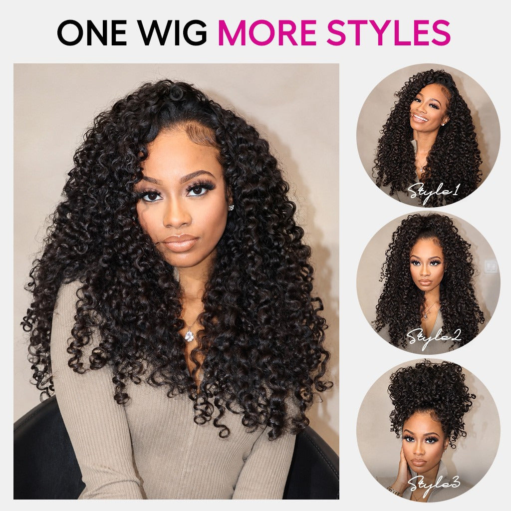 Beluck Raw Burmese Curly Half Wig with Spiral Curly Ends Flip Over V Part 16-26 Inch Natural Black - 10