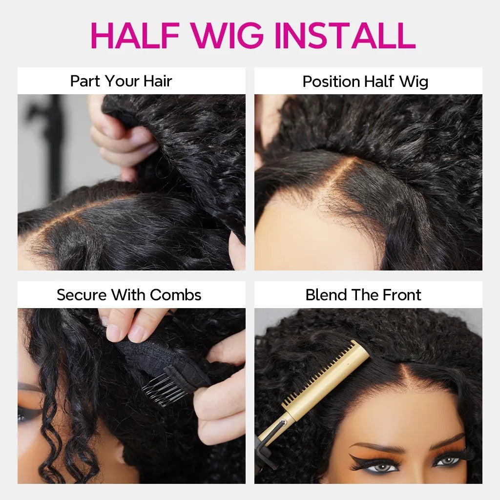 Beluck Raw Burmese Curly Half Wig with Spiral Curly Ends Flip Over V Part 16-26 Inch Natural Black - 15