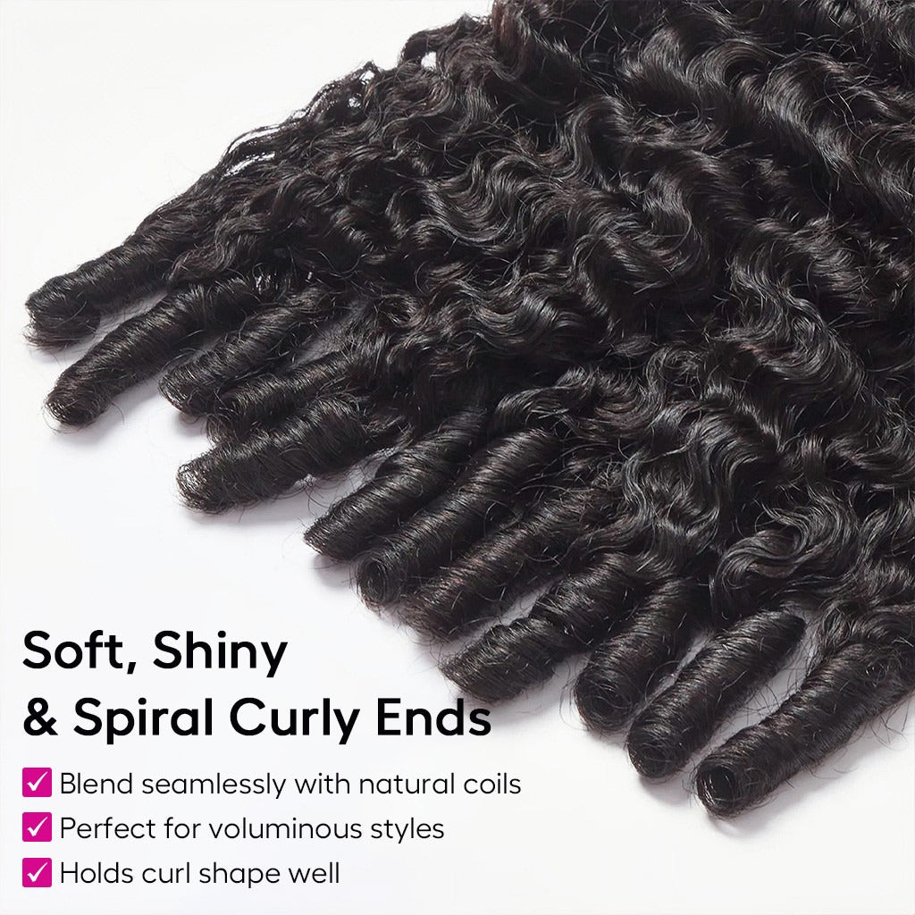 Beluck Raw Burmese Curly Half Wig with Spiral Curly Ends Flip Over V Part 16-26 Inch Natural Black - 16