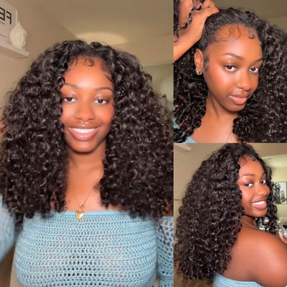 Beluck Raw Burmese Curly Half Wig with Spiral Curly Ends Flip Over V Part 16-26 Inch Natural Black - 2