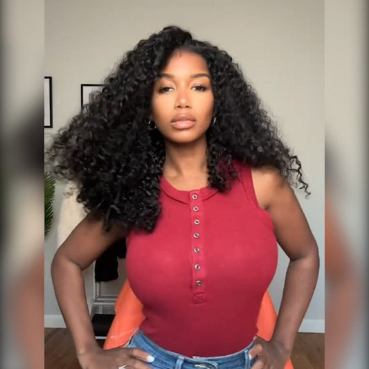 Beluck Raw Burmese Curly Half Wig with Spiral Curly Ends Flip Over V Part 16-26 Inch Natural Black - 3