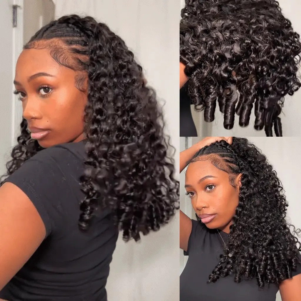 Beluck Raw Burmese Curly Half Wig with Spiral Curly Ends Flip Over V Part 16-26 Inch Natural Black - 4