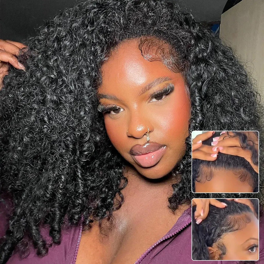 Beluck Raw Burmese Curly Half Wig with Spiral Curly Ends Flip Over V Part 16-26 Inch Natural Black - 6