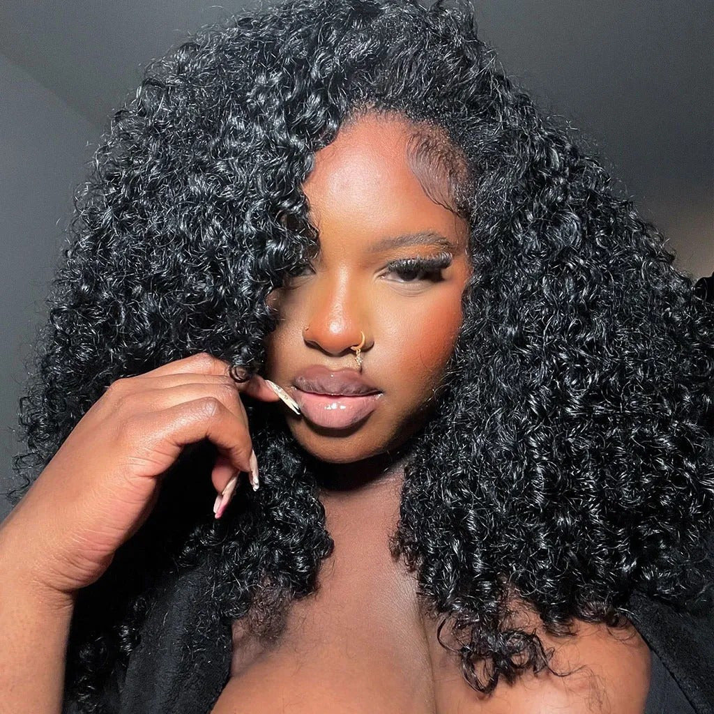 Beluck Raw Burmese Curly Half Wig with Spiral Curly Ends Flip Over V Part 16-26 Inch Natural Black - 7