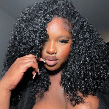 Beluck Raw Burmese Curly Half Wig with Spiral Curly Ends Flip Over V Part 16-26 Inch Natural Black - 7