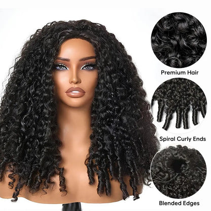 Beluck Raw Burmese Curly Half Wig with Spiral Curly Ends Flip Over V Part 16-26 Inch Natural Black - 9