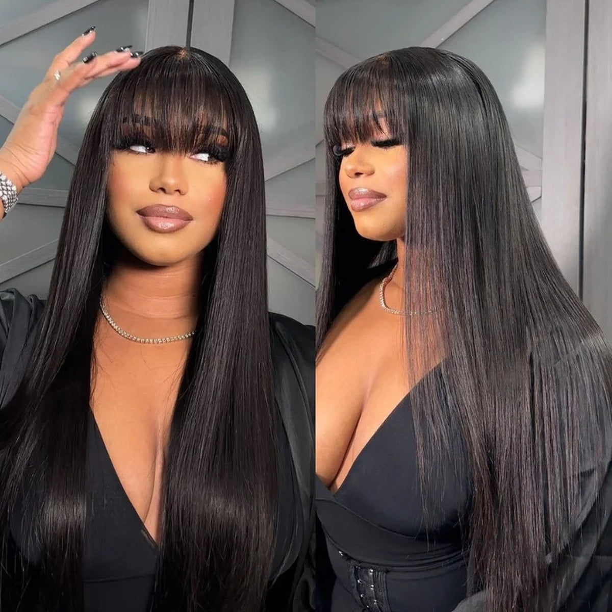 Beluck Straight Throw & Go Wig With Bangs Human Hair 2x4 Lace Front Wig
