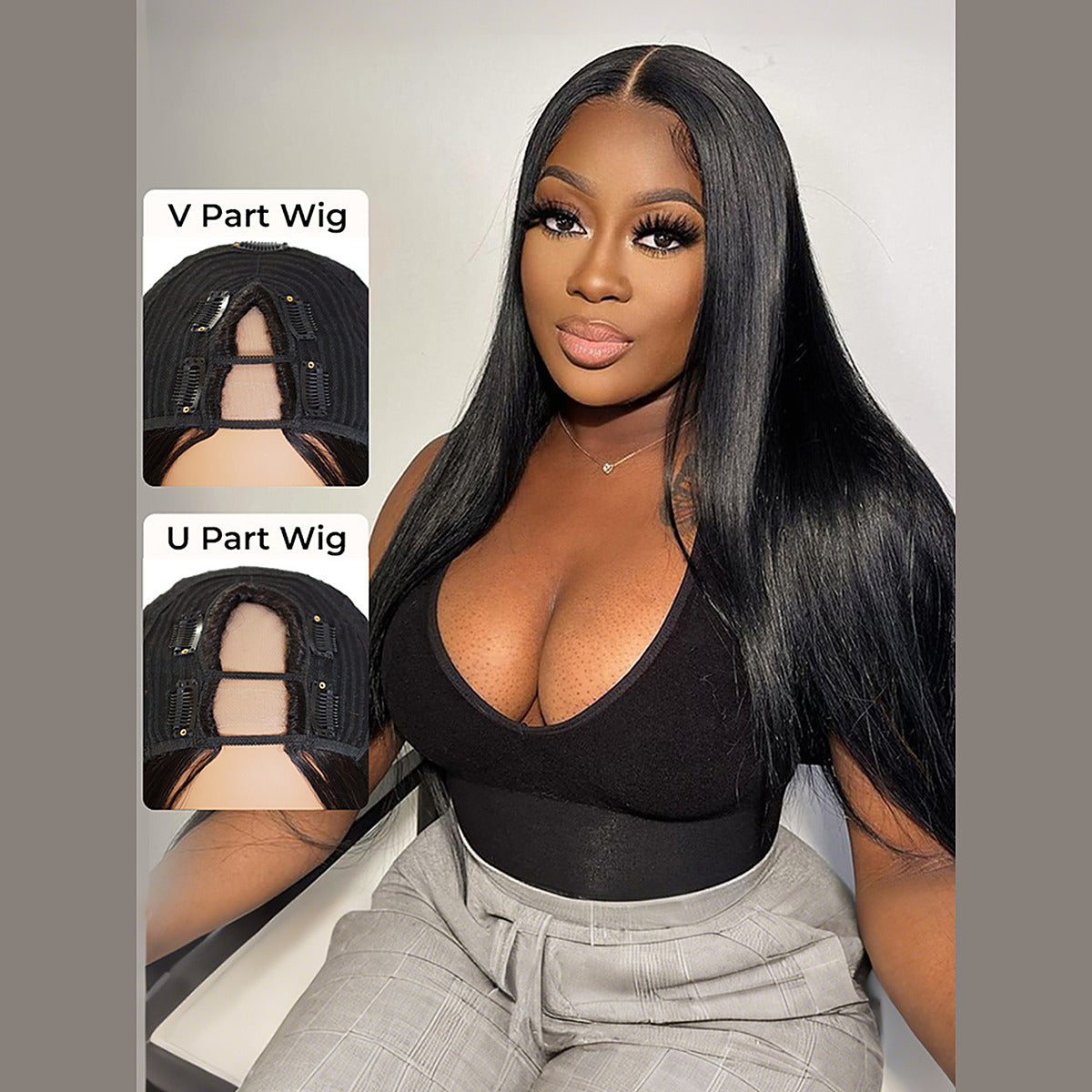 Beluck Straight U/V Part Wig No Leave Out Glueless 16-28 Inch Natural Black - 2
