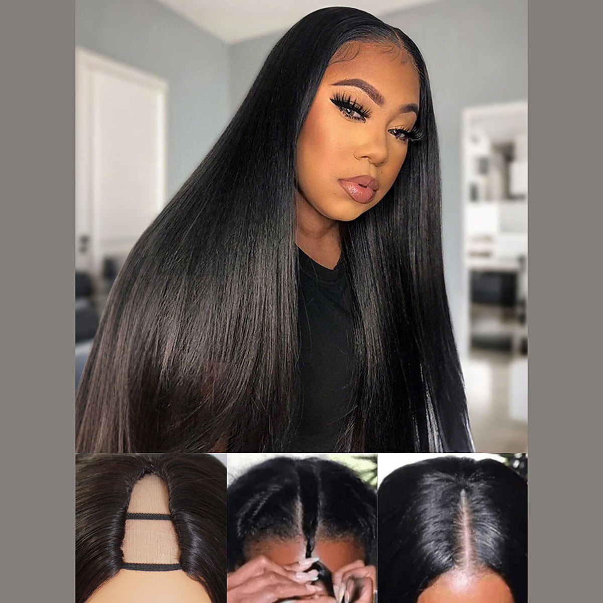 Beluck Straight U/V Part Wig No Leave Out Glueless 16-28 Inch Natural Black - 3