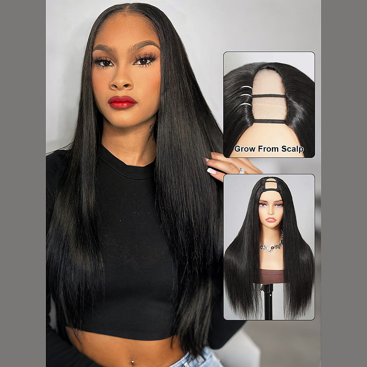 Beluck Straight U/V Part Wig No Leave Out Glueless 16-28 Inch Natural Black - 4