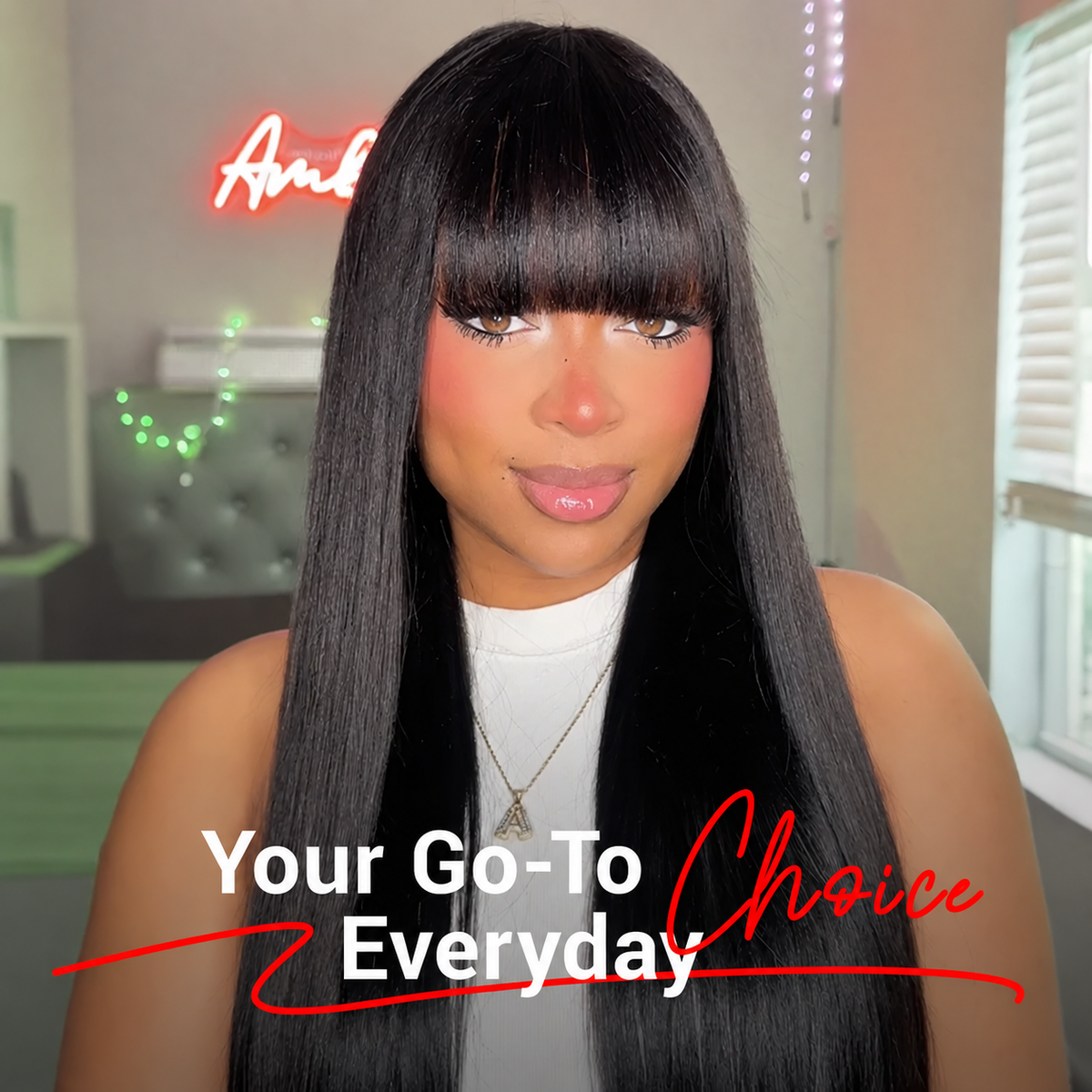 Beluck Straight Throw & Go Wig With Bangs Human Hair 2x4 Lace Front Wig