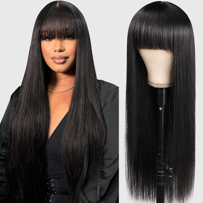 Beluck Straight Throw & Go Wig With Bangs Human Hair 2x4 Lace Front Wig