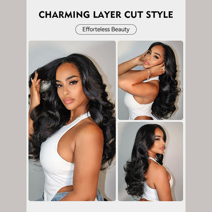 Beluck U Part Butterfly Layered Cut Loose Body Wave Wig Glueless 16-26 Inch Natural Black - 5