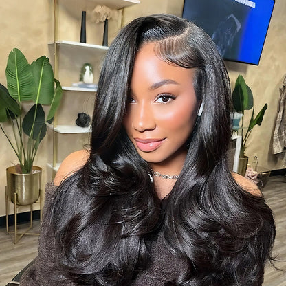 Beluck Yaki Body Wave V Part Wig Pre Styled Layer Cut 16-28 Inch Natural Black - 2