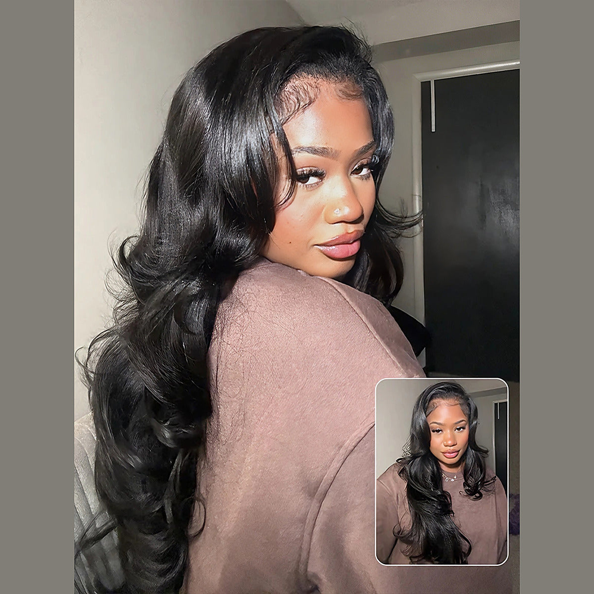 Beluck Yaki Body Wave V Part Wig Pre Styled Layer Cut 16-28 Inch Natural Black - 4