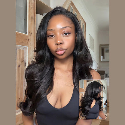 Beluck Yaki Body Wave V Part Wig Pre Styled Layer Cut 16-28 Inch Natural Black - 5