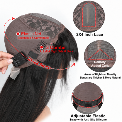Beluck Body Wave Throw & Go Wig With Bangs Human Hair 2x4 Lace Front Wig