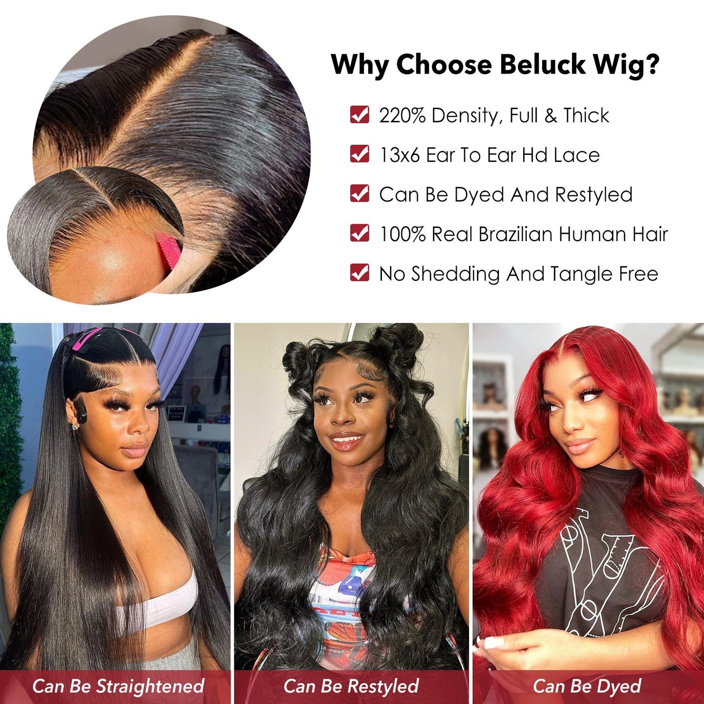 Beluck Glueless 13x6 Lace Front Wigs Human Hair With Drawstring 220% Density Body Wave Human Hair Wig Ear To Ear HD Lace Frontal Pre Plucked Wear Go Glueless Wigs Human Hair Deep Wavy Wigs Human Hair Weave