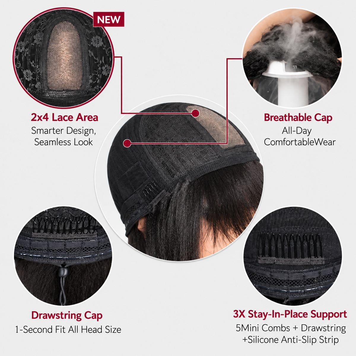 Beluck Realistic 2x4 HD Lace Yaki Straight  Human Hair Wig With Bangs Put On And Go
