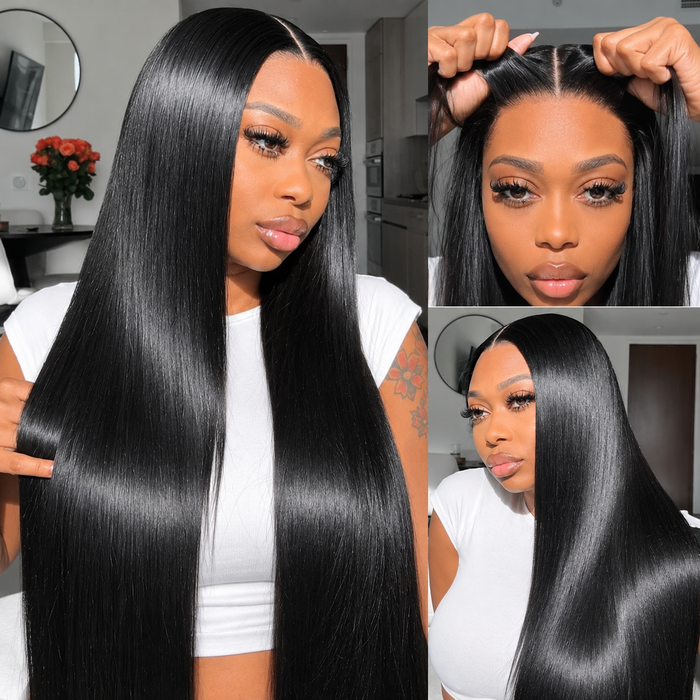 Beluck 9x6 HD Lace Straight Glueless Sleek Silky Human Hair Wig Finish Natural Hairline