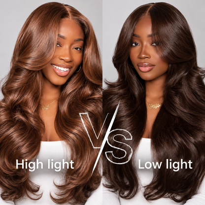 Beluck 6x6 Lace Closure Chocolate Brown Body Wave/straight  Rich Cocoa Color Glossy Waves Human Hair Wig