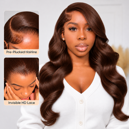 Beluck Chocolate Brown Loose Body Wave 13x6 Glueless Wig Face Framing Layers Human Hair