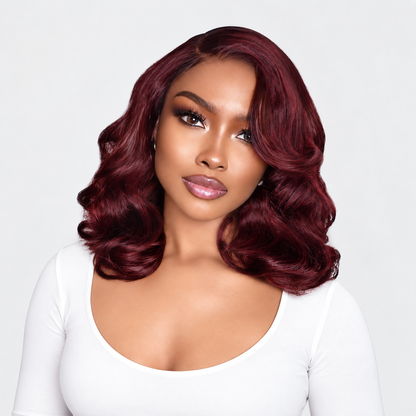 99J Burgundy Bob Wig Curtain Bangs Wig 6x6 Glueless HD Lace Closure, Loose Body Wave | Beluck