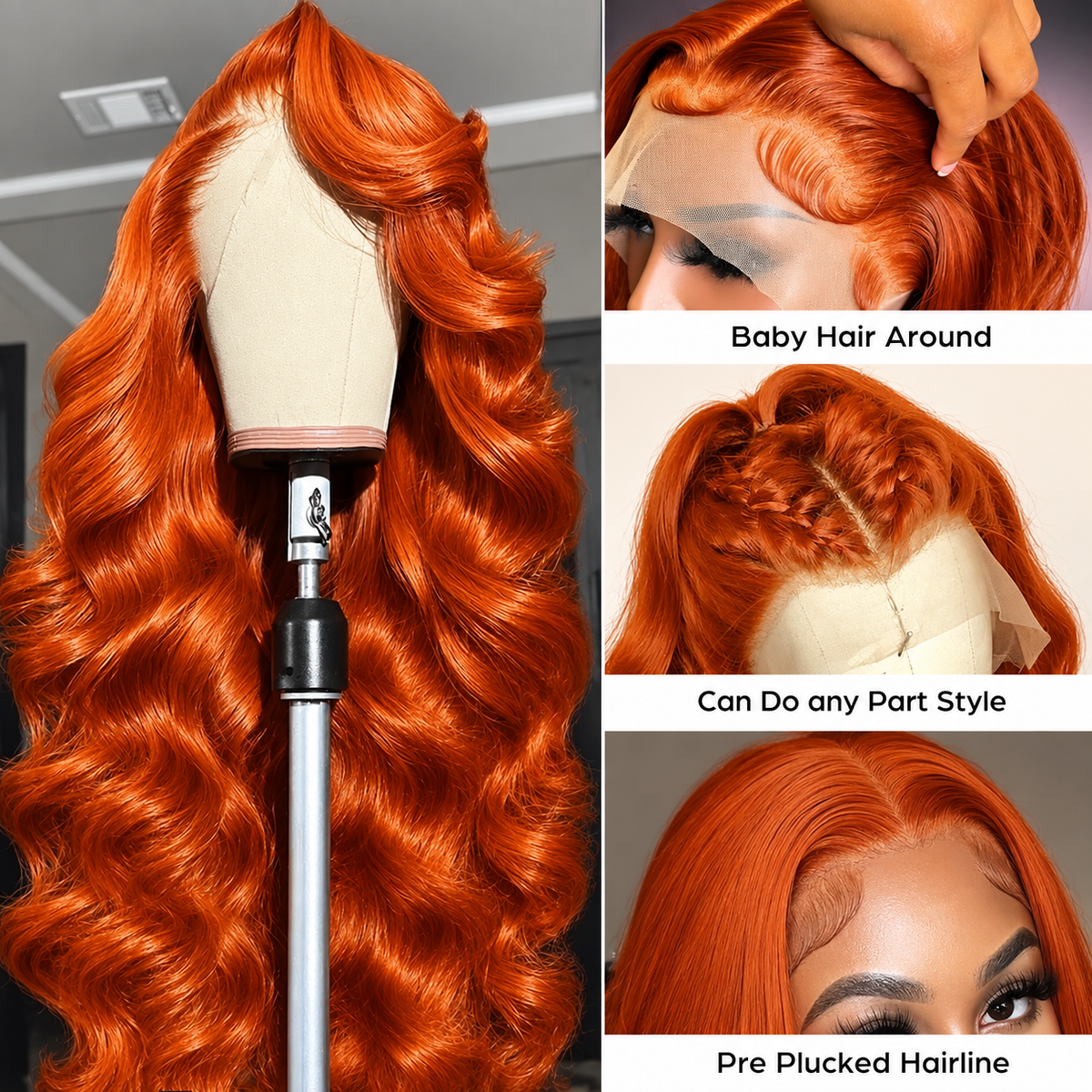 Ginger Orange Body Wave 13x6 Glueless Lace Front Human Hair Wig