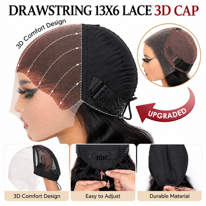 13x6 Burmese Curly Pre-Cut Lace Glueless Human Hair Wig With Drawstring
