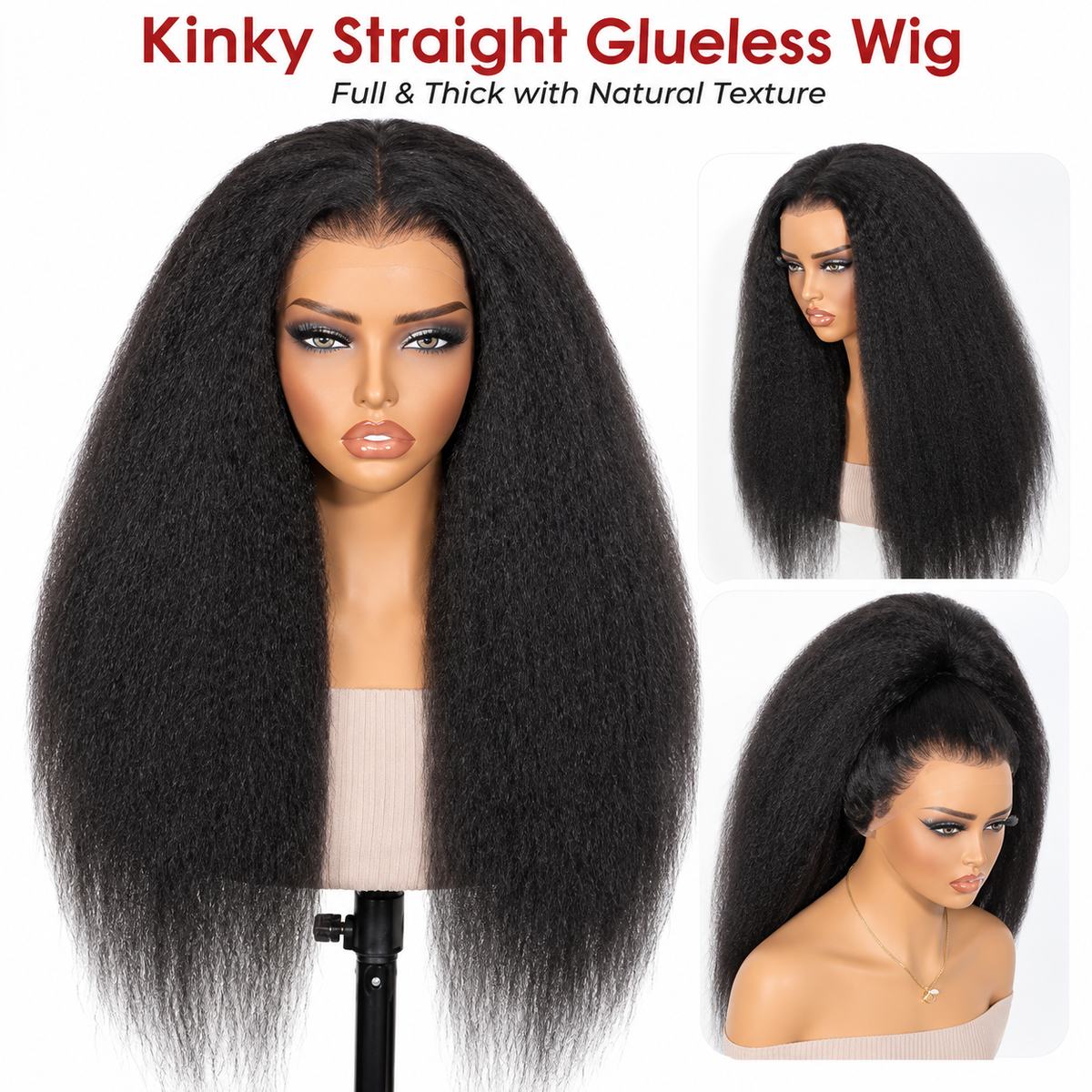 Beluck Kinky Straight 13x6 Lace Front Wig Human Hair | 220% Density Glueless Pull & Go Wig