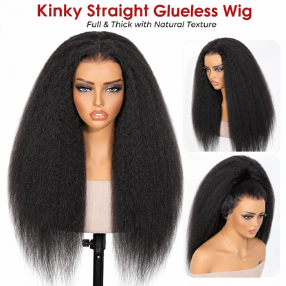 Beluck Kinky Straight 13x6 Lace Front Wig Human Hair | 220% Density Glueless Pull & Go Wig