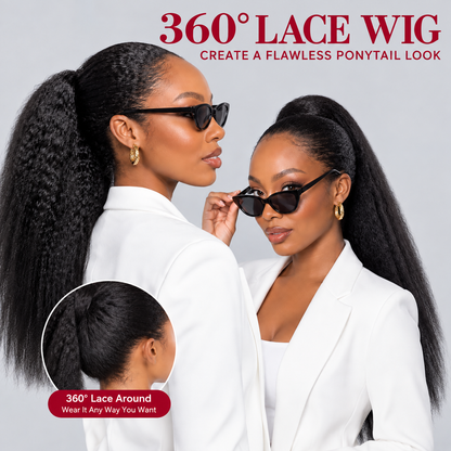 Kinky Straight Invisi Strap Snug Fit 360 Transparent Lace Frontal Wig | Pre-Cut Lace & Bleached Knots