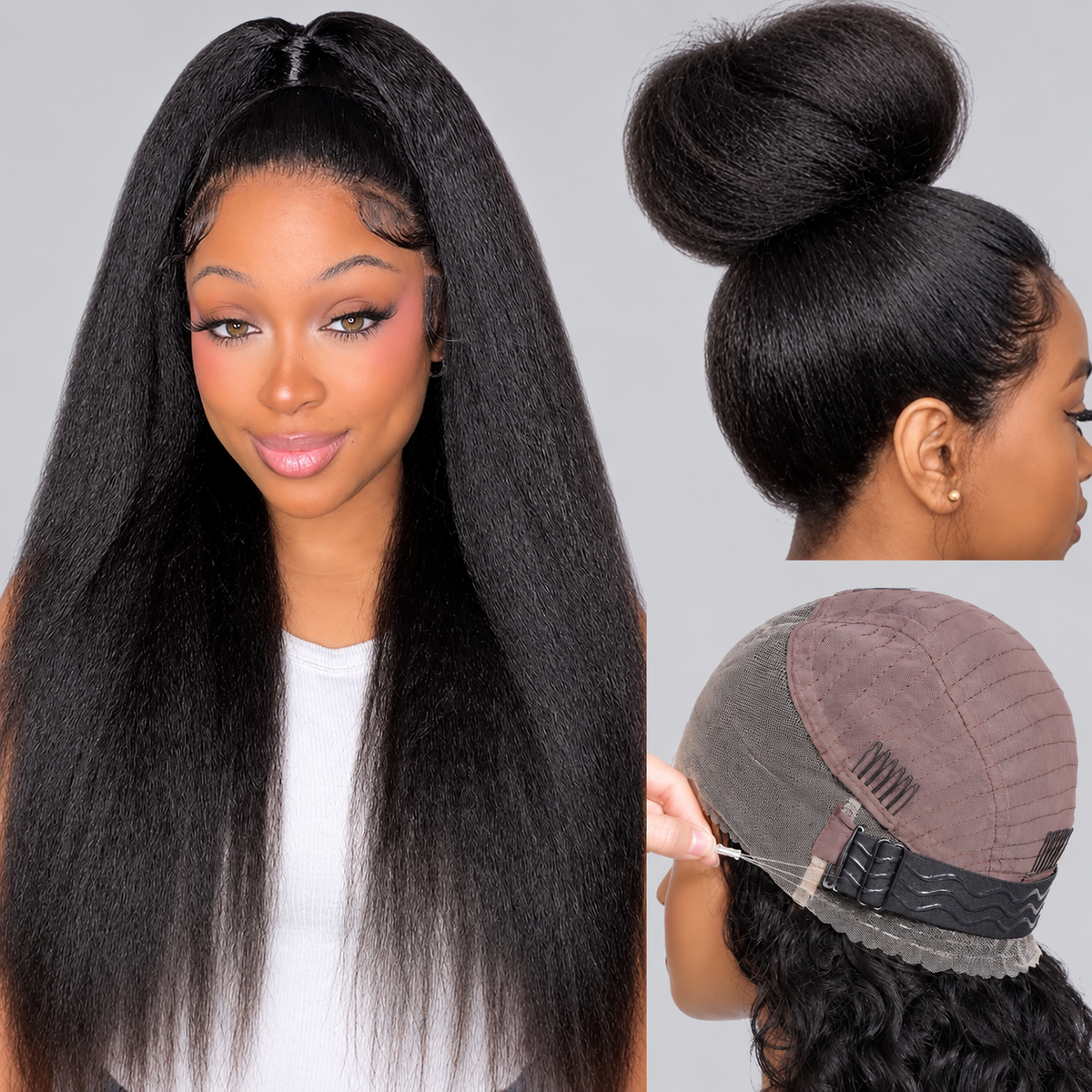Kinky Straight Invisi Strap Snug Fit 360 Transparent Lace Frontal Wig | Pre-Cut Lace & Bleached Knots