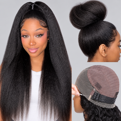 Kinky Straight Invisi Strap Snug Fit 360 Transparent Lace Frontal Wig | Pre-Cut Lace & Bleached Knots