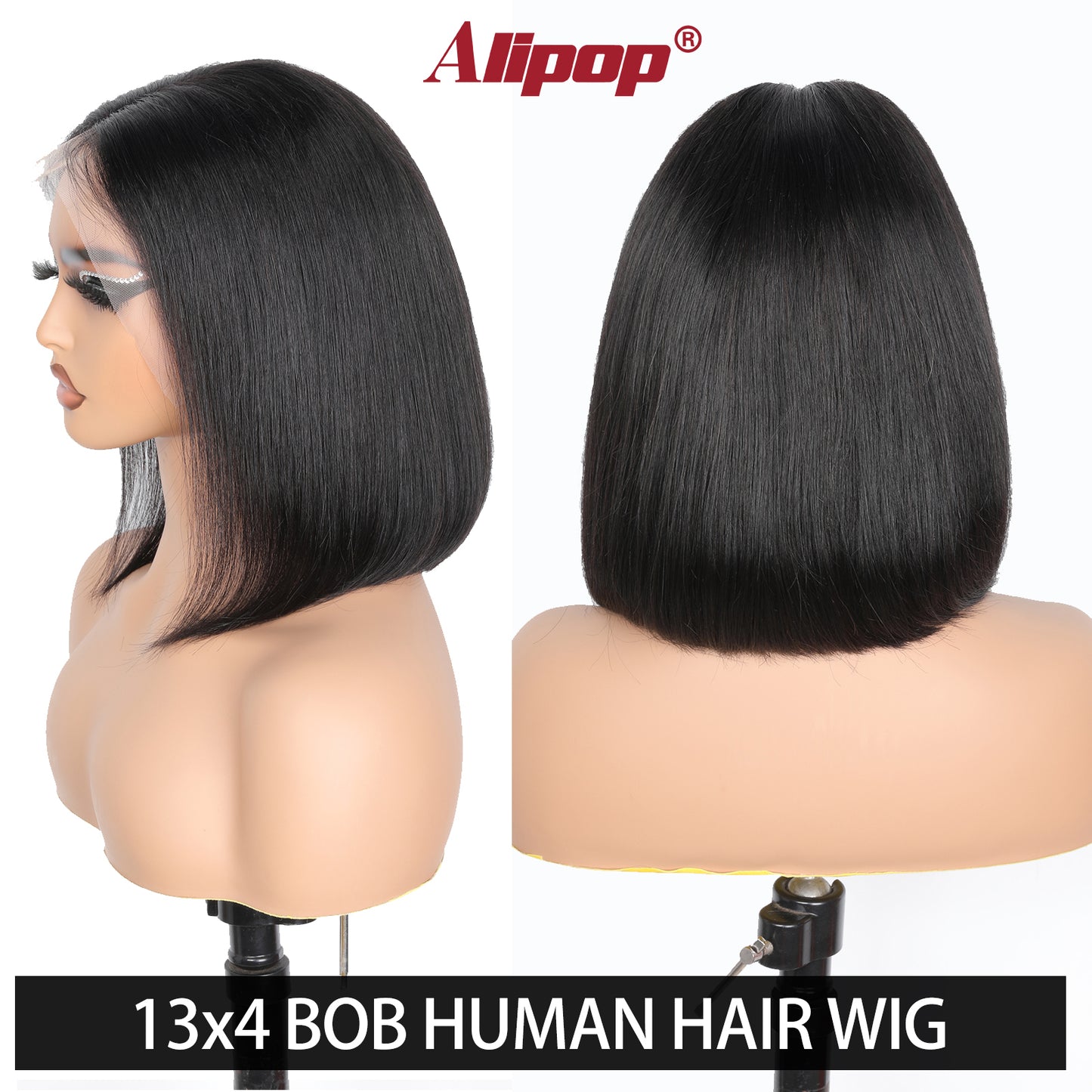 ALIPOP 13x4 Lace Front Wigs Human Hair Bob Wigs For Black Women Natural Black Color
