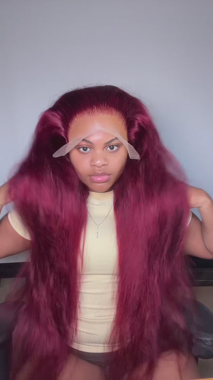 Beluck 99J Burgundy Body Wave Wig 13x6 Lace Front Human Hair Pre Plucked with Baby Hair